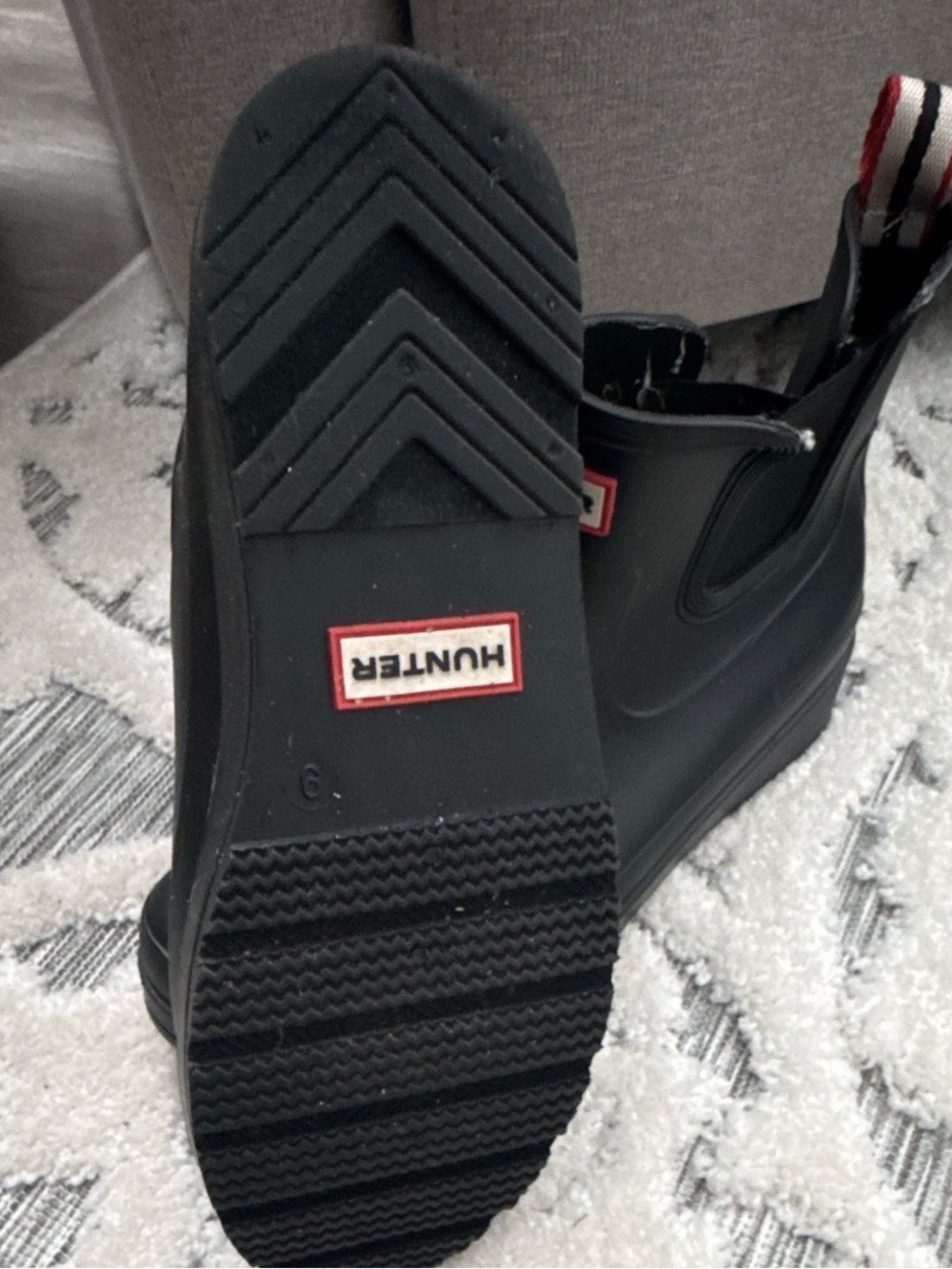 Hunter Black Short Rain Boots with Red Logo Accent - Picture 2 of 3